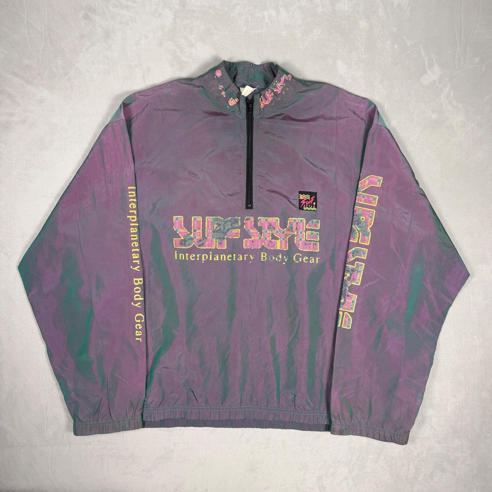 90s Mens Surf Style Interplanetary Body Gear Iridescent Windbreaker OS